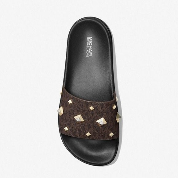 Tyra graphic store logo slide sandal