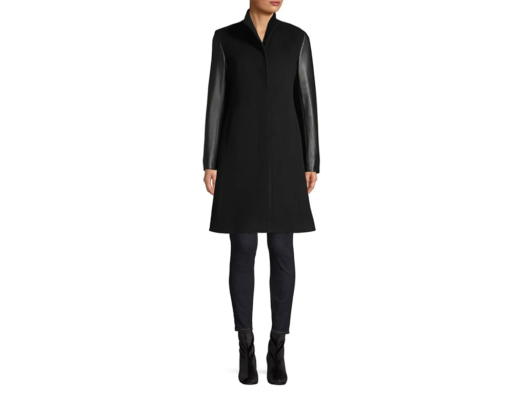 HiSO Leather Sleeve Wool & Cashmere-Blend Coat